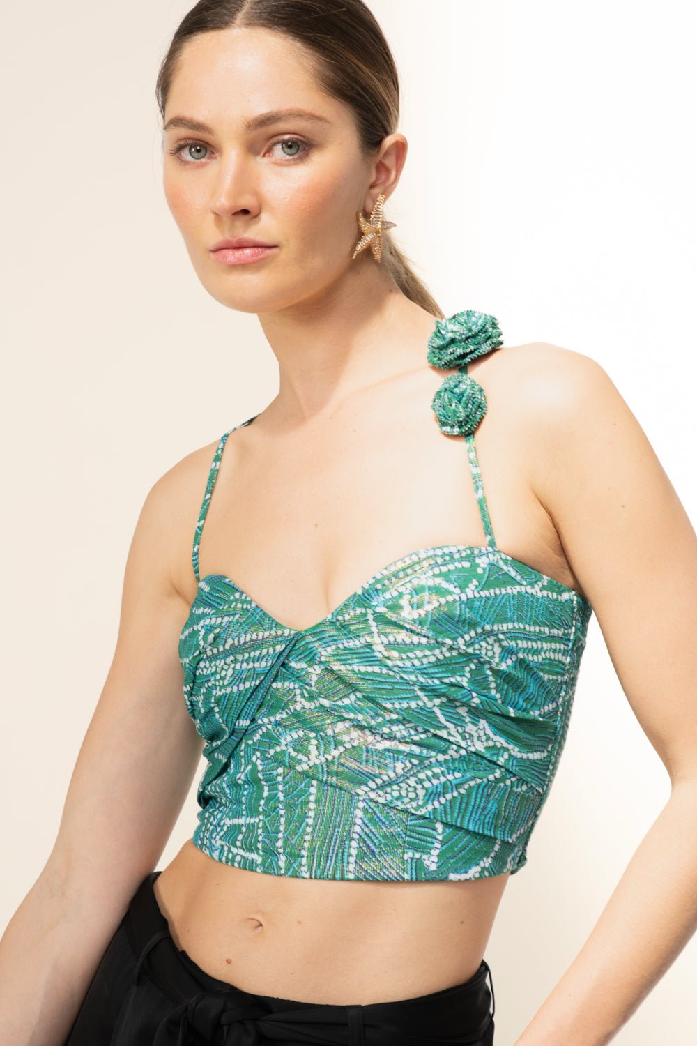 Green Top Palmire by Poupette St Barth featuring a stylish shirt design with a relaxed fit and elegant details.