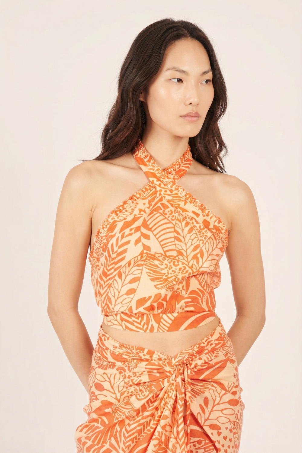 Orange Toucan top – Top Suma by Poupette St Barth, front view