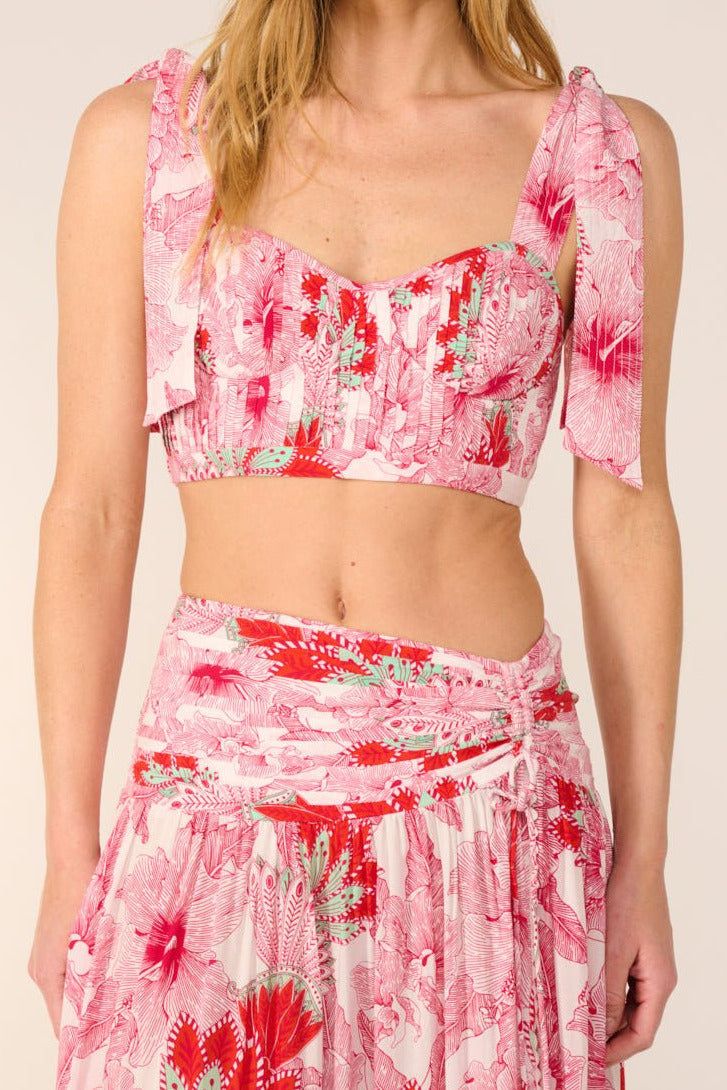 Pink Padang top – Top Carla by Poupette St Barth, front view styled with matching long skirt