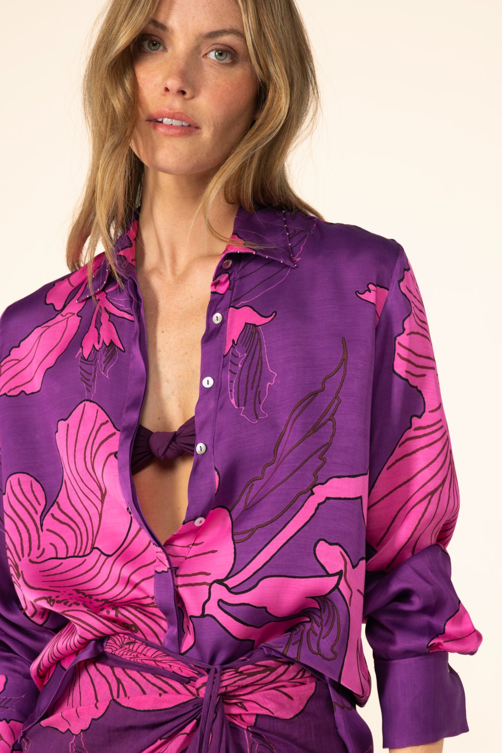 Purple Hibiscus shirt – Shirt Eileen by Poupette St Barth, front view