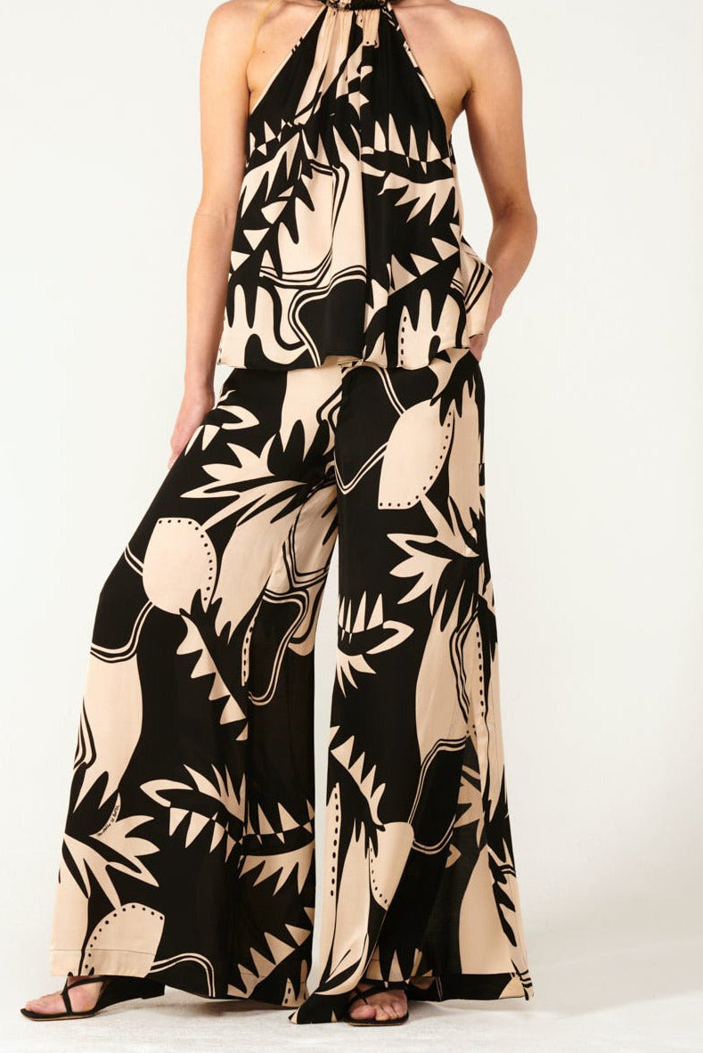 Black Oasis top – Top Cleo by Poupette St Barth, full-length view with matching wide-leg trousers