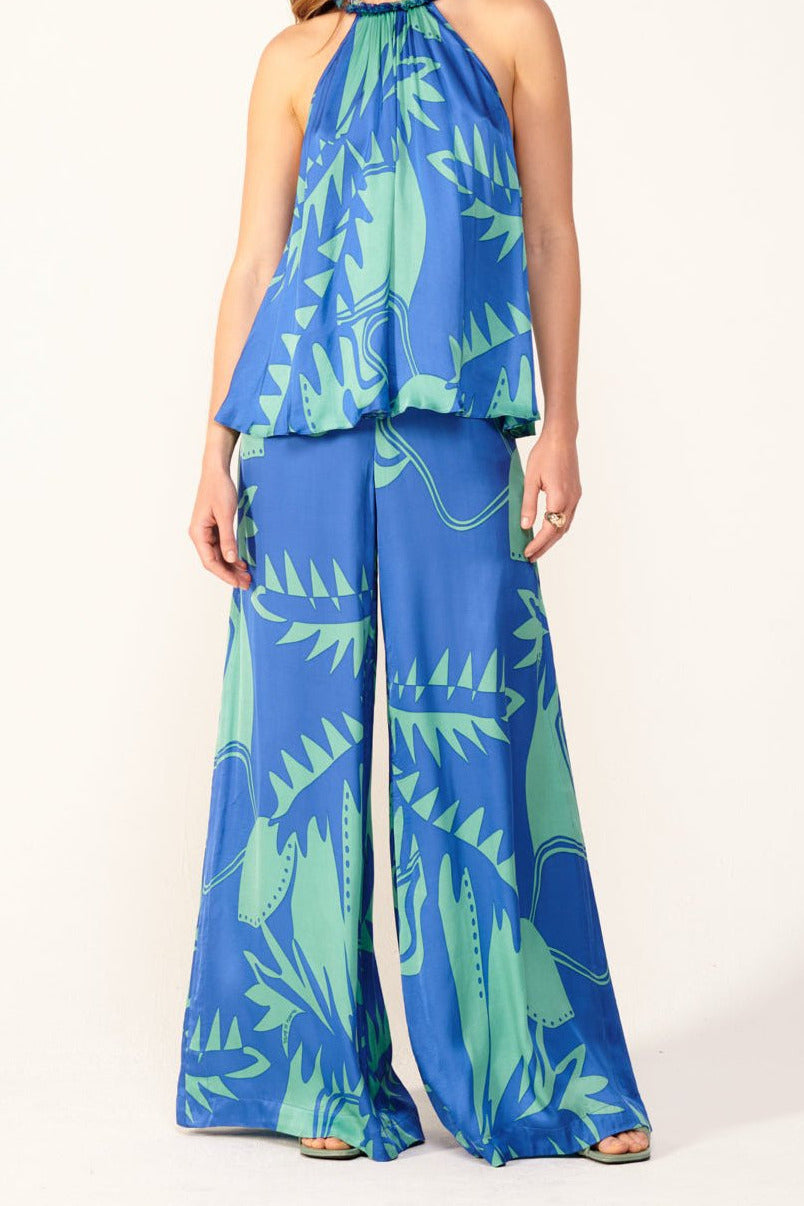 Blue Oasis top – Top Cleo by Poupette St Barth, full-length view with matching wide-leg trousers