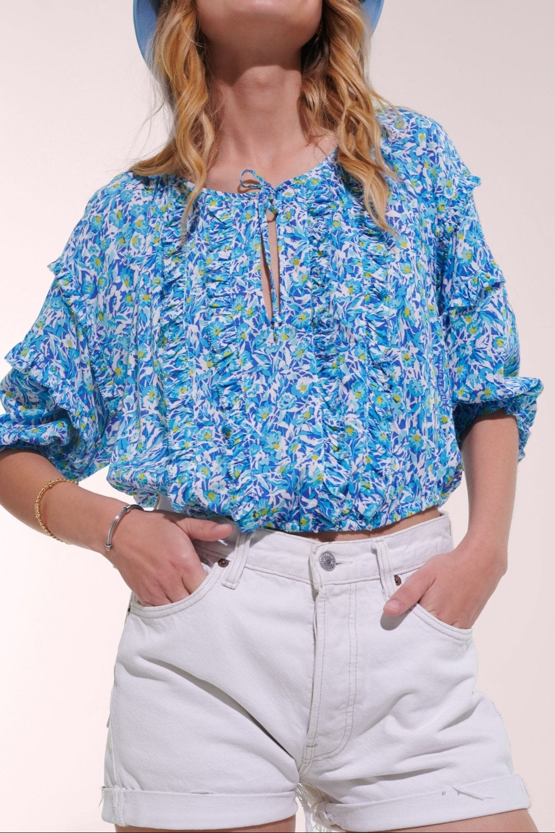 Blue Ocean Flowers blouse – Blouse Amanda by Poupette St Barth, front view
