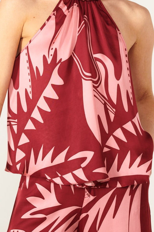 Bordo Oasis top – Top Cleo by Poupette St Barth, front view with ruffled halter collar