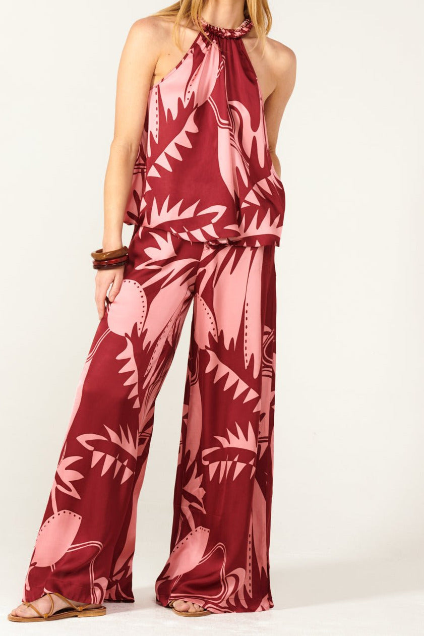Bordo Oasis top – Top Cleo by Poupette St Barth, full-length view with matching wide-leg trousers