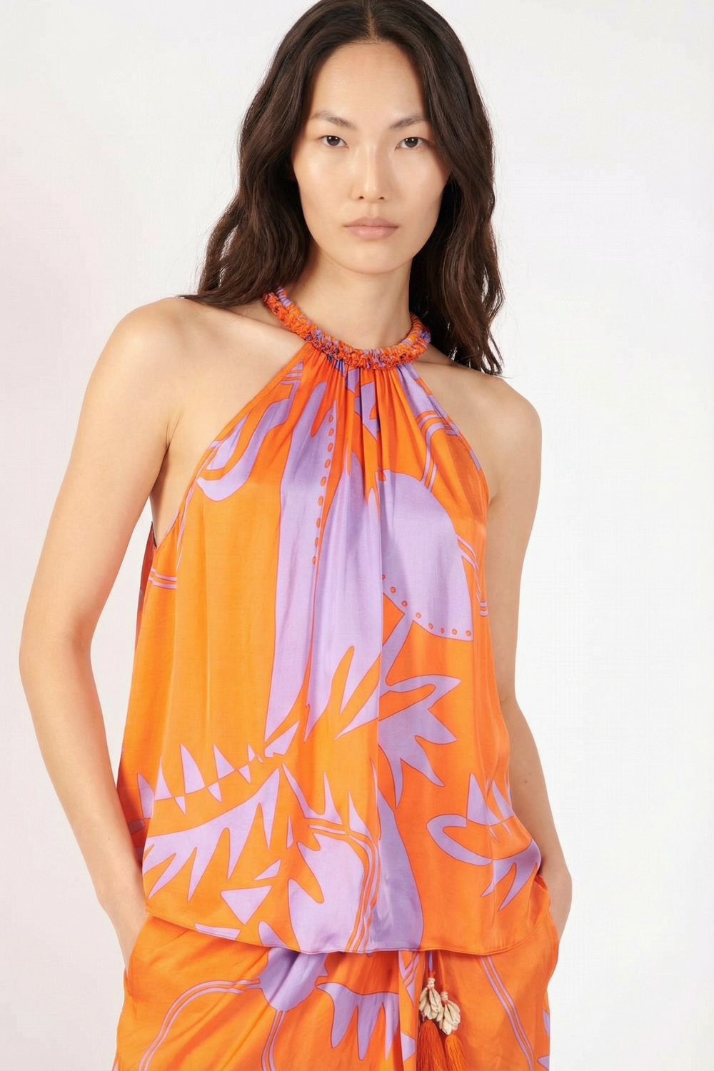 Orange Oasis top – Top Cleo by Poupette St Barth, front view