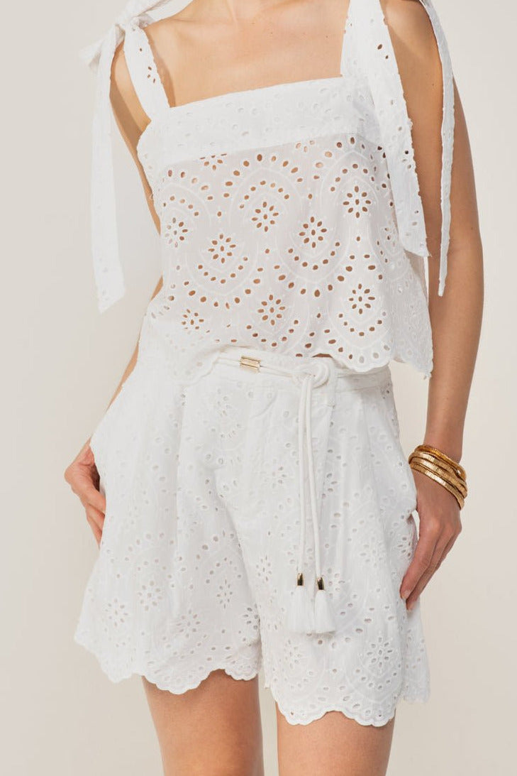 Poupette St Barth Short Chantal in natural white cotton eyelet, lightweight summer shorts with a relaxed fit.