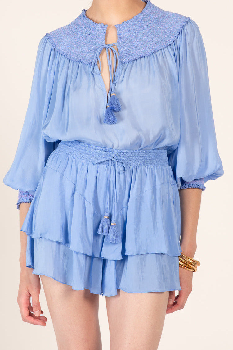 Poupette St Barth Short Thalia in Persian Blue, lightweight viscose shorts with a relaxed fit and plain design.