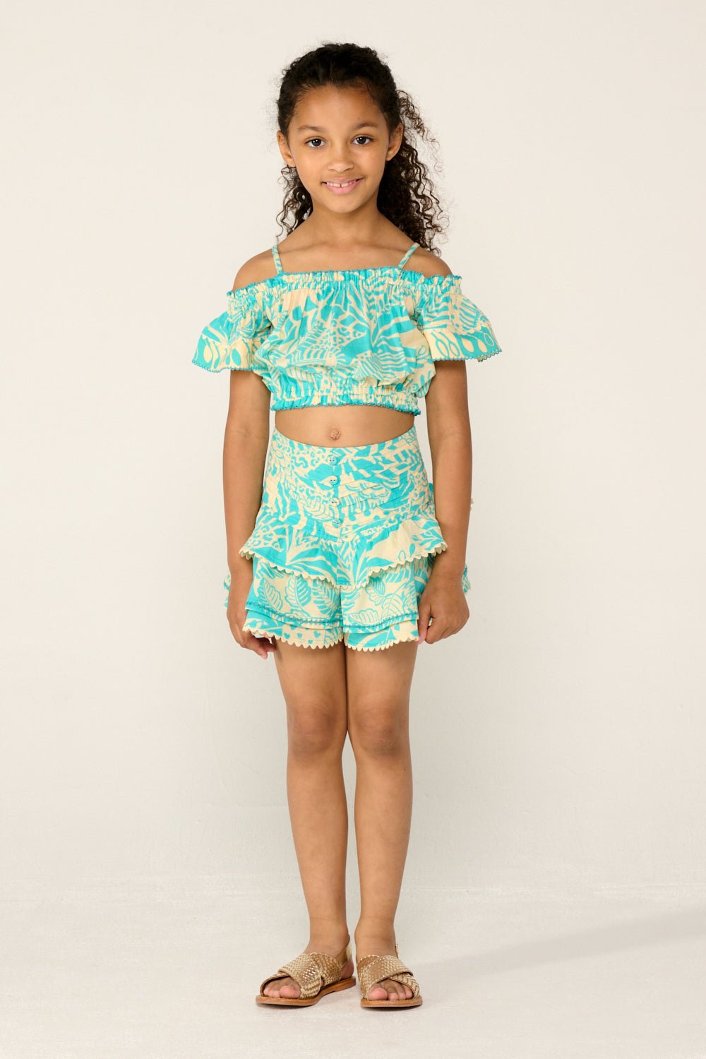 Girls' Aqua Toucan skirt – Mini Skirt Alizee by Poupette St Barth, front view