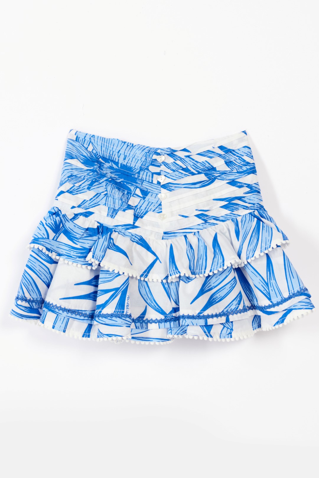 Girls' Blue Palm Leaf skirt – Mini Skirt Alizee by Poupette St Barth, front view
