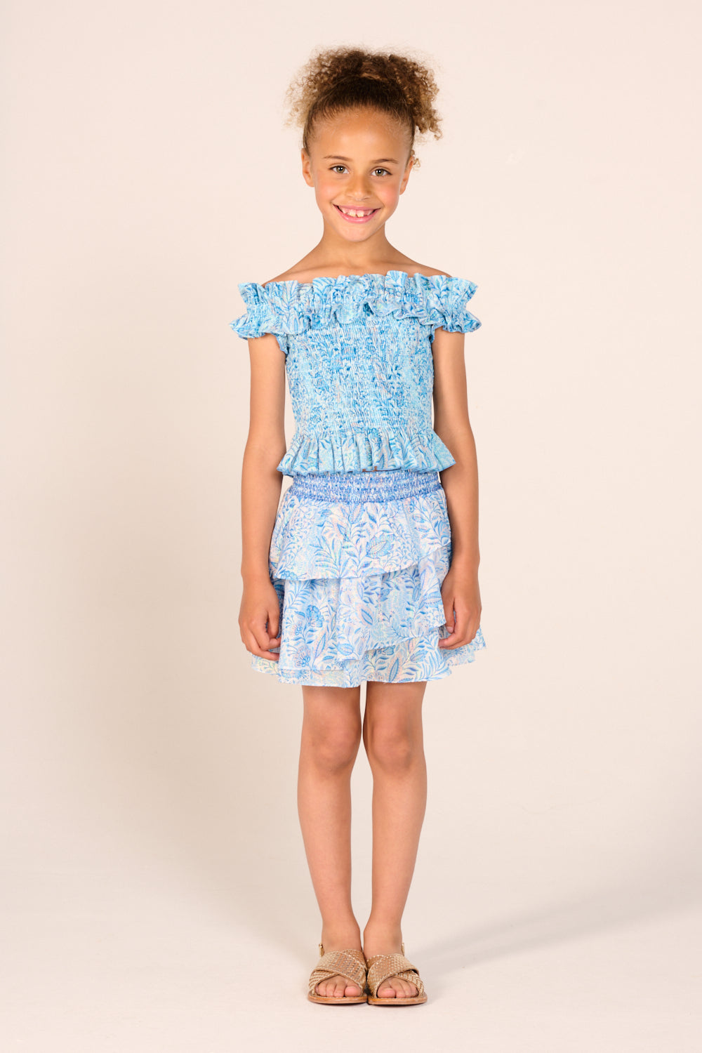 Girls' Blue Palmarosa skirt – Mini Skirt Lilas by Poupette St Barth, front view