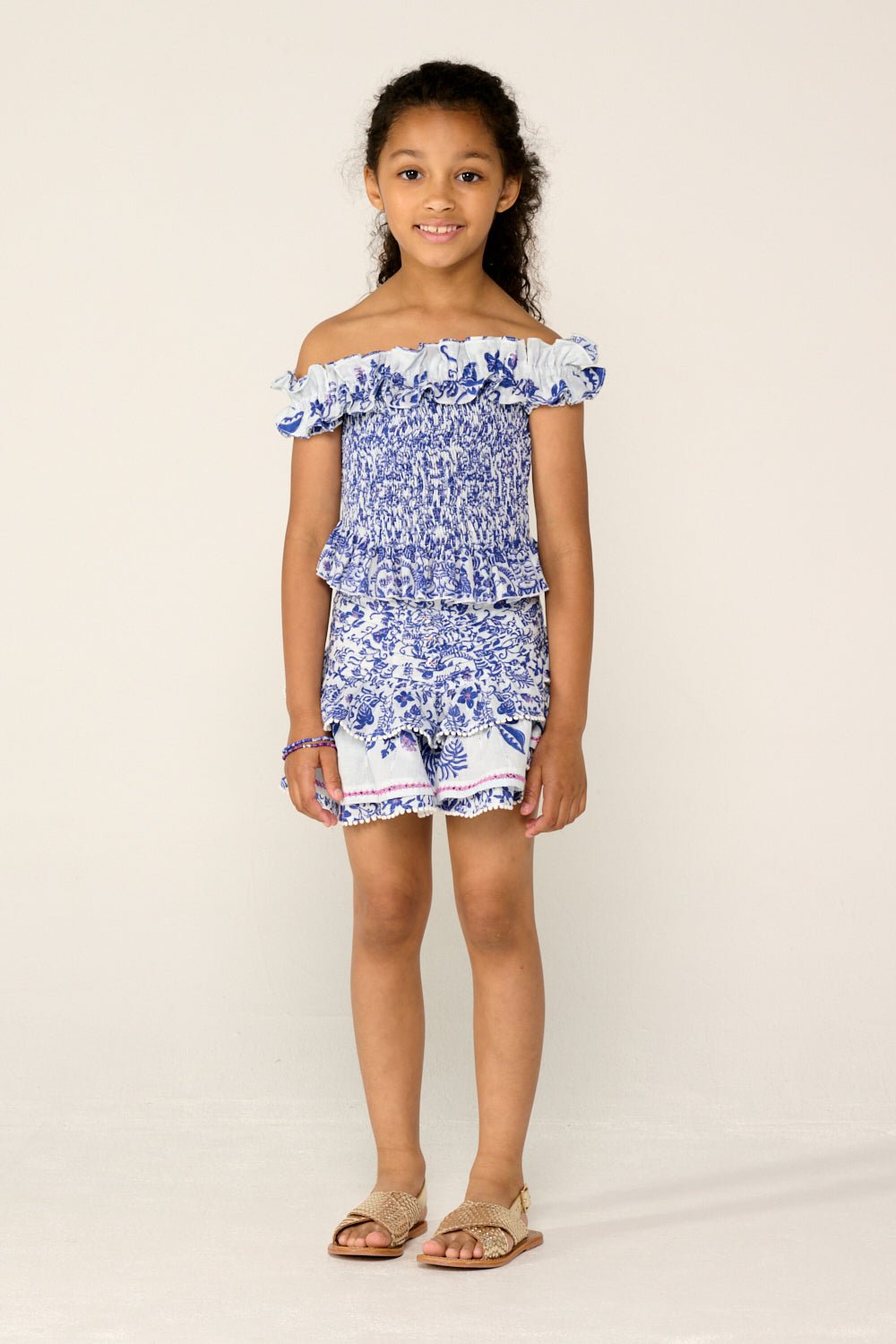 Girls' Blue Tiare skirt – Mini Skirt Alizee by Poupette St Barth, front view