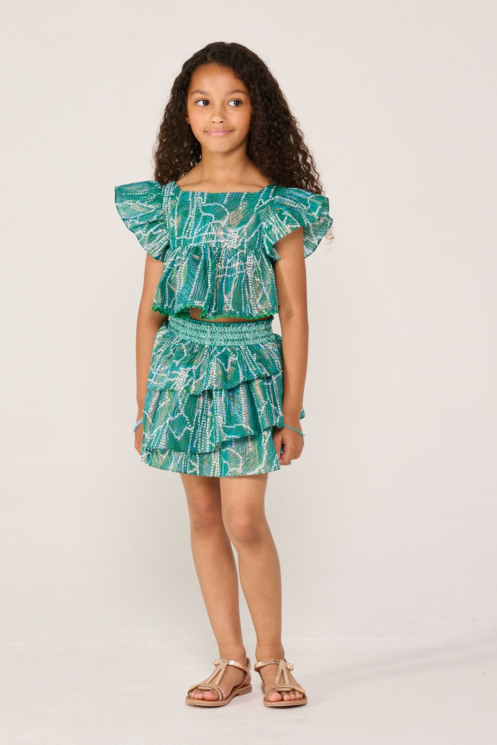 Girls' Green Akoya skirt – Mini Skirt Lilas by Poupette St Barth, view 2