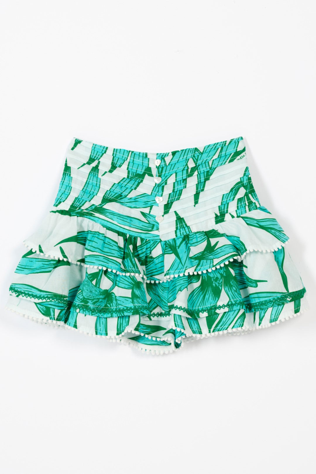 Girls' Green Palm Leaf skirt – Mini Skirt Alizee by Poupette St Barth, front view