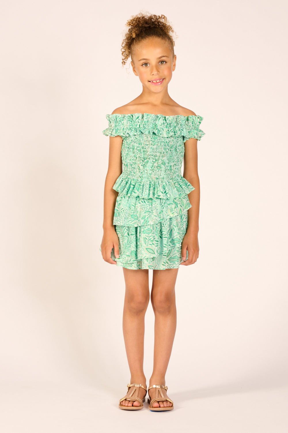 Girls' Green Palmarosa skirt – Mini Skirt Lilas by Poupette St Barth, front view