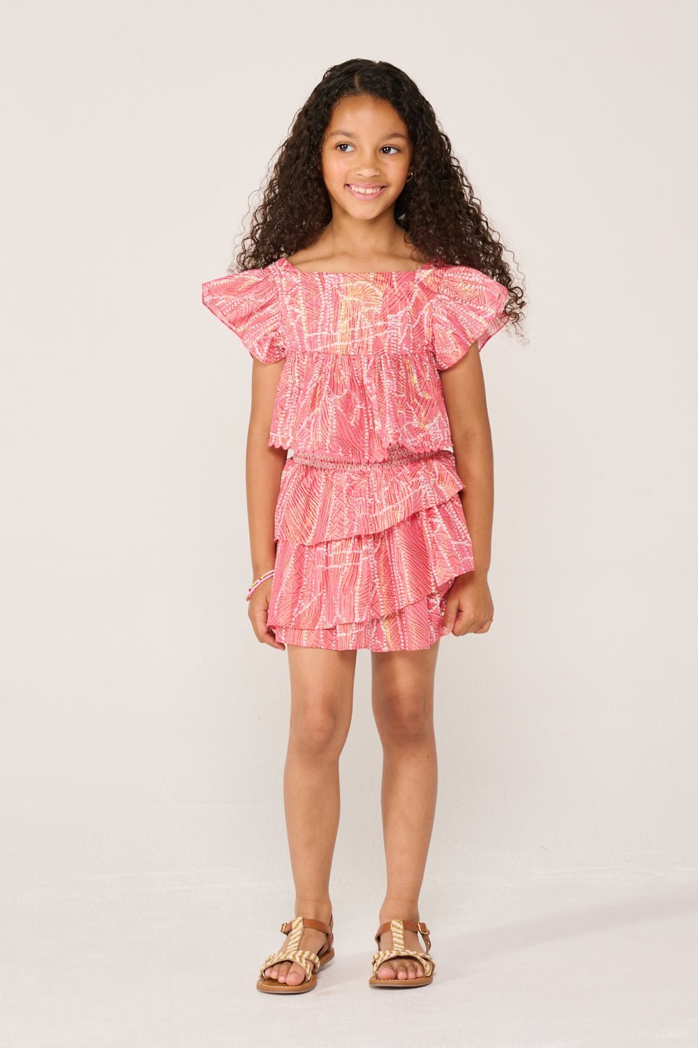 Girls' Pink Akoya skirt – Mini Skirt Lilas by Poupette St Barth, front view