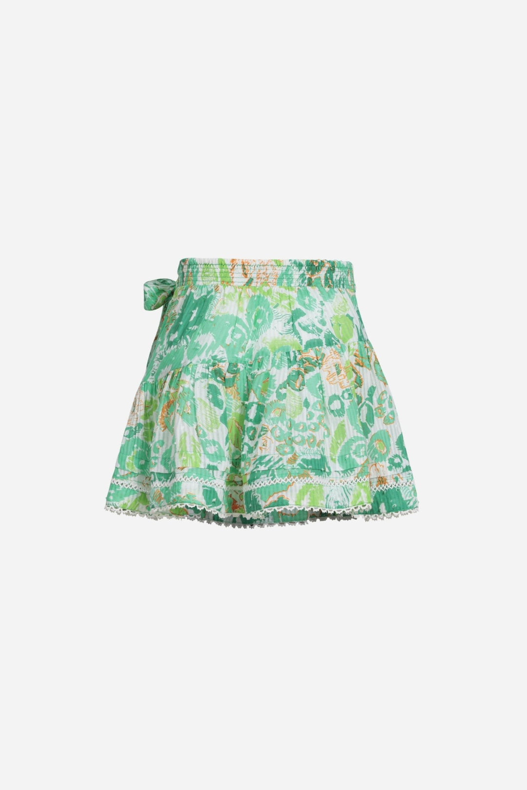 Green Pencilleo Mini Skirt Chantal for girls by Poupette St Barth, featuring a stylish, lightweight design suitable for warm weather.