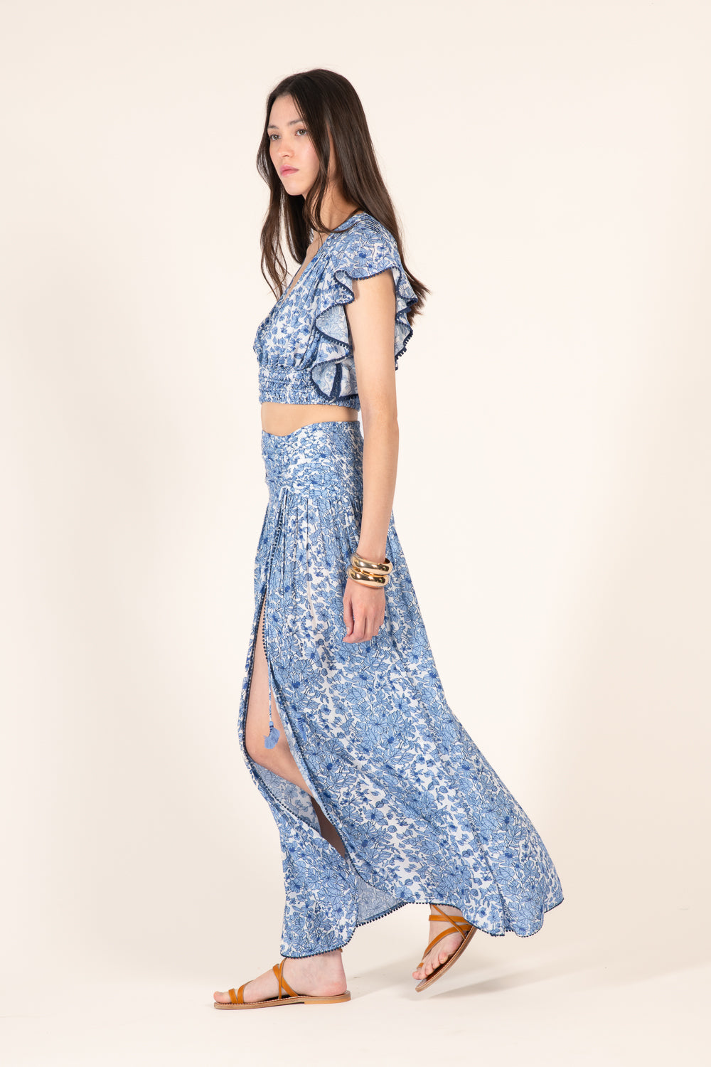 Blue Aquaflora skirt – Long Skirt Carla by Poupette St Barth, view 3