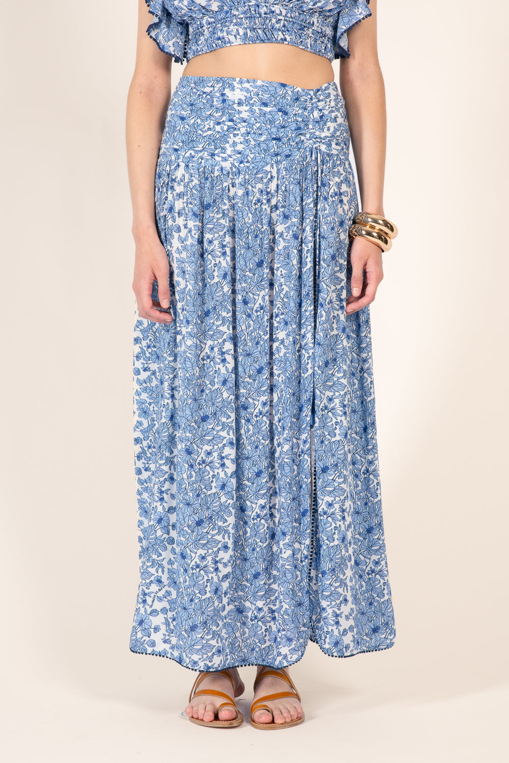 Blue Aquaflora skirt – Long Skirt Carla by Poupette St Barth, view 2