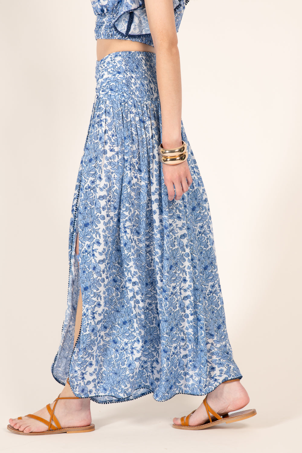 Blue Aquaflora skirt – Long Skirt Carla by Poupette St Barth, view 4