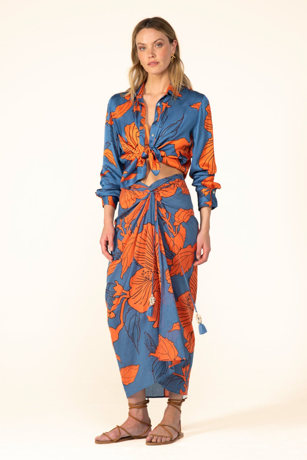 Blue Hibiscus skirt – Long Skirt Uma by Poupette St Barth, front view