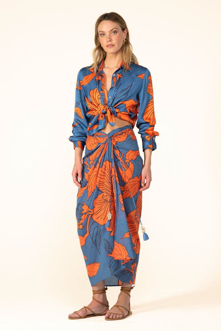 Blue Hibiscus skirt – Long Skirt Uma by Poupette St Barth, front view
