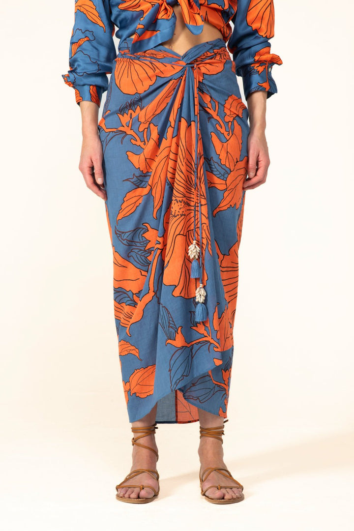 Blue Hibiscus skirt – Long Skirt Uma by Poupette St Barth, view 2