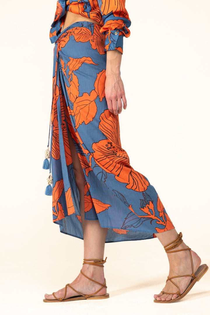 Blue Hibiscus skirt – Long Skirt Uma by Poupette St Barth, view 3