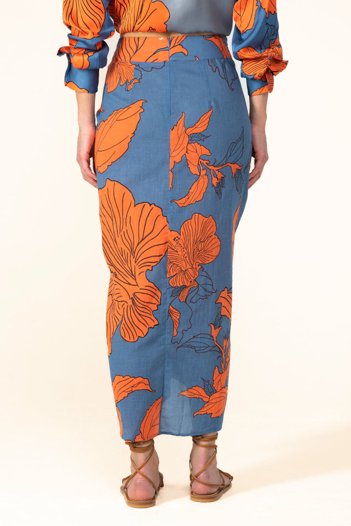 Blue Hibiscus skirt – Long Skirt Uma by Poupette St Barth, view 4