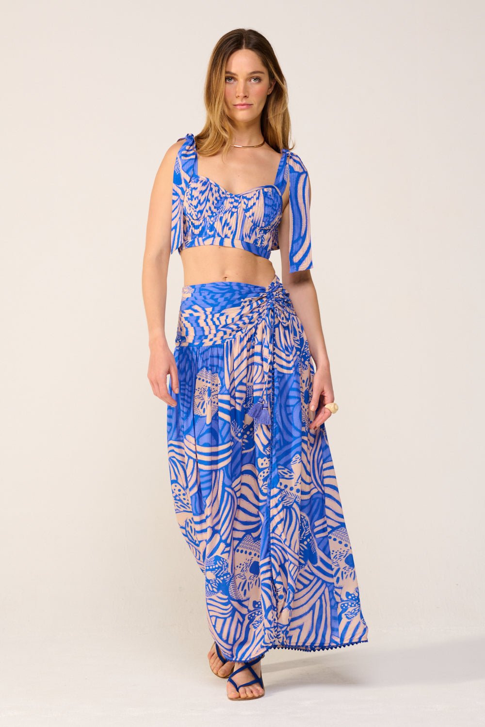 Blue Japonism skirt – Long Skirt Carla by Poupette St Barth, front view