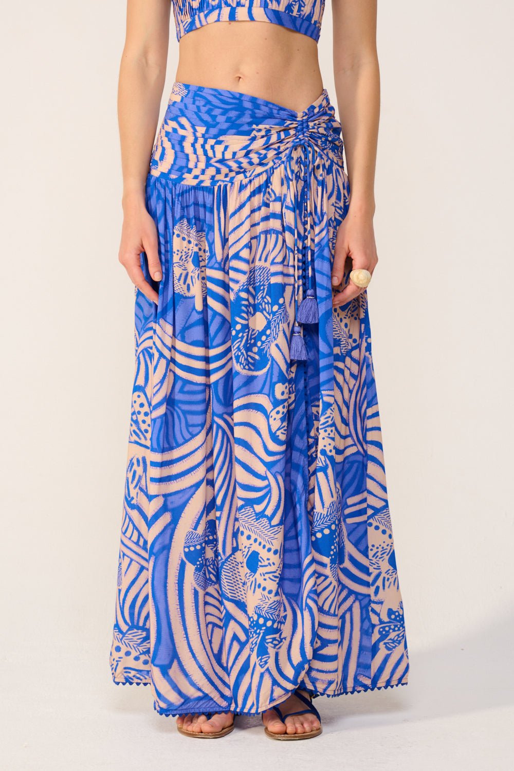 Blue Japonism skirt – Long Skirt Carla by Poupette St Barth, view 2