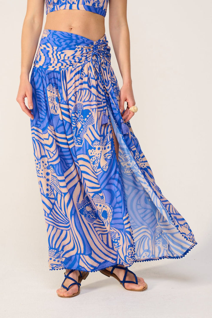 Blue Japonism skirt – Long Skirt Carla by Poupette St Barth, view 3