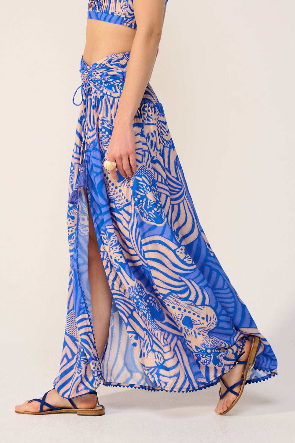 Blue Japonism skirt – Long Skirt Carla by Poupette St Barth, view 4