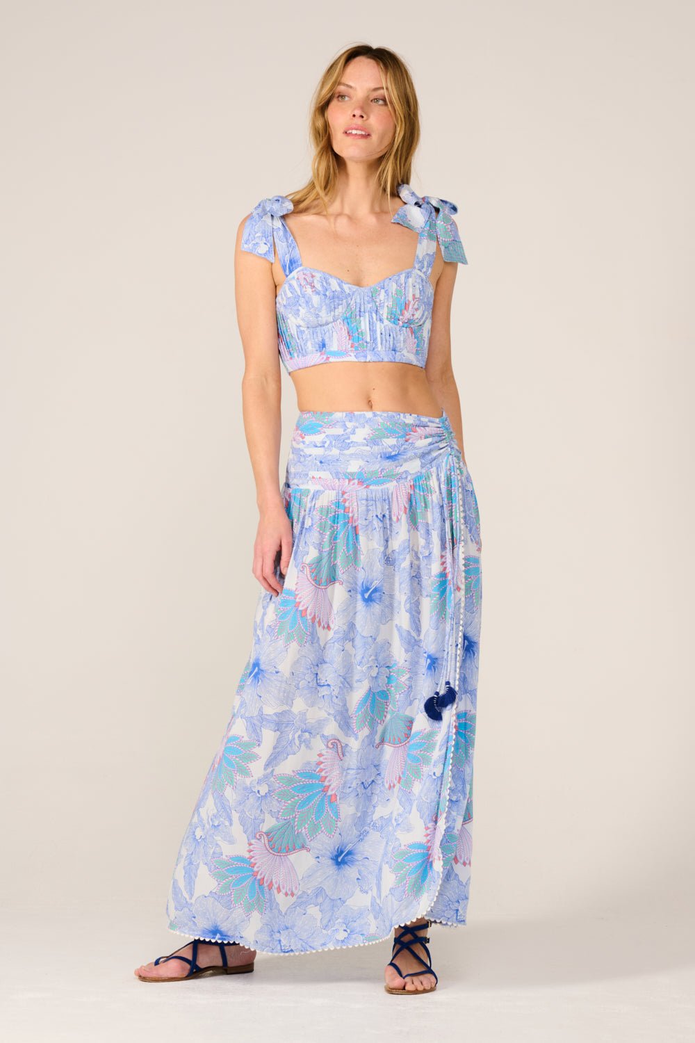 Blue Padang skirt – Long Skirt Carla by Poupette St Barth, front view