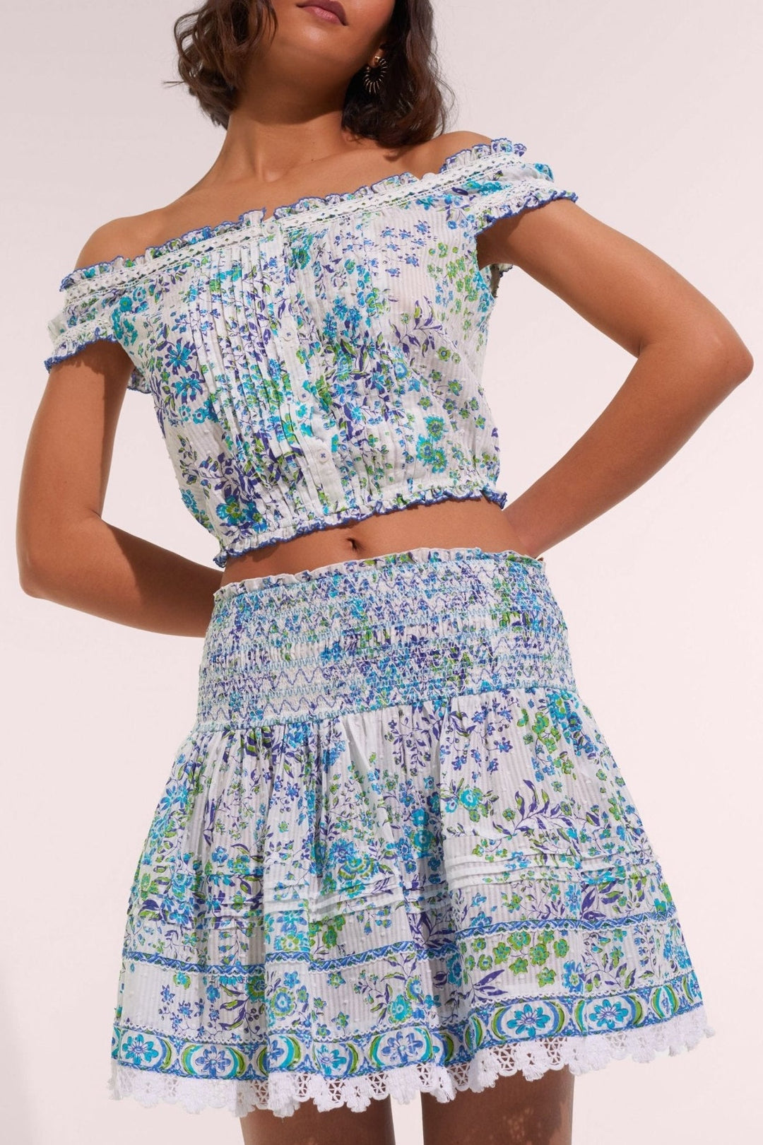 Blue Queen Liberty skirt – Mini Skirt Galia by Poupette St Barth, front view