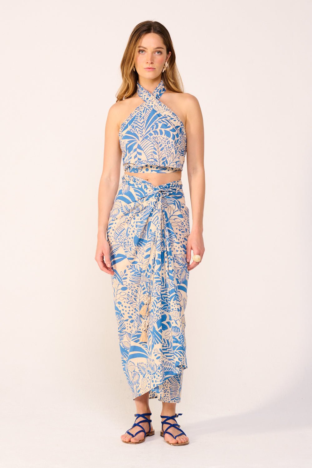 Blue Toucan skirt – Long Skirt Uma by Poupette St Barth, view 2