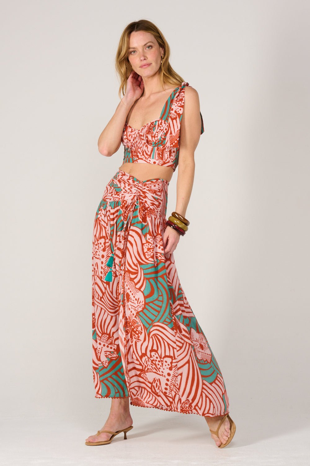Brick Japonism skirt – Long Skirt Carla by Poupette St Barth, front view