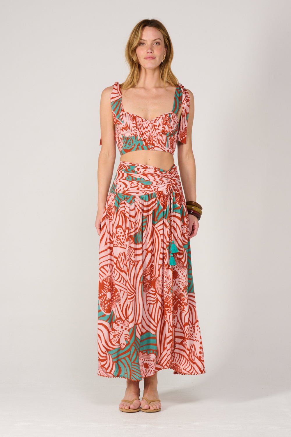 Brick Japonism skirt – Long Skirt Carla by Poupette St Barth, view 2