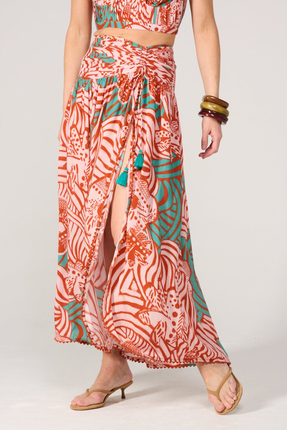 Brick Japonism skirt – Long Skirt Carla by Poupette St Barth, view 3