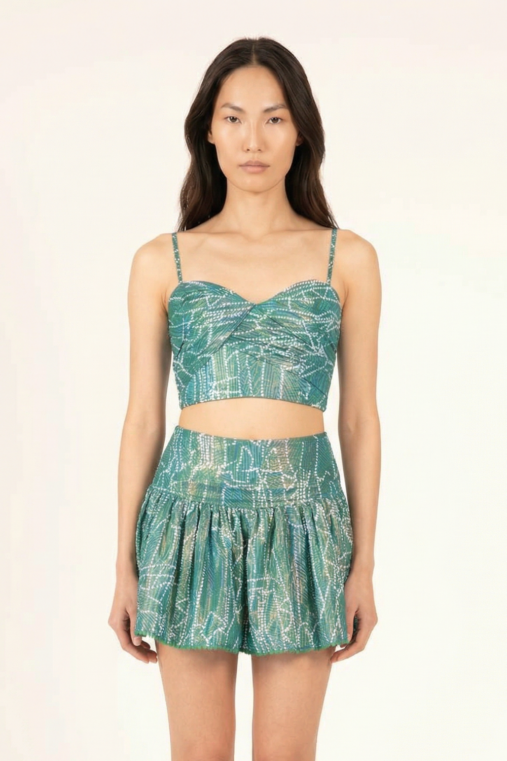 Green Akoya skirt – Mini Skirt Colleen by Poupette St Barth, front view