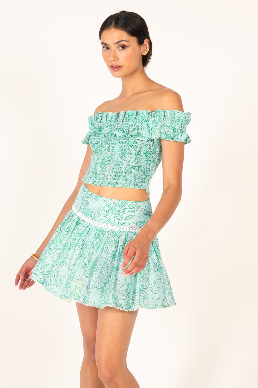 Green Palmarosa skirt – Mini Skirt Angele by Poupette St Barth, front view