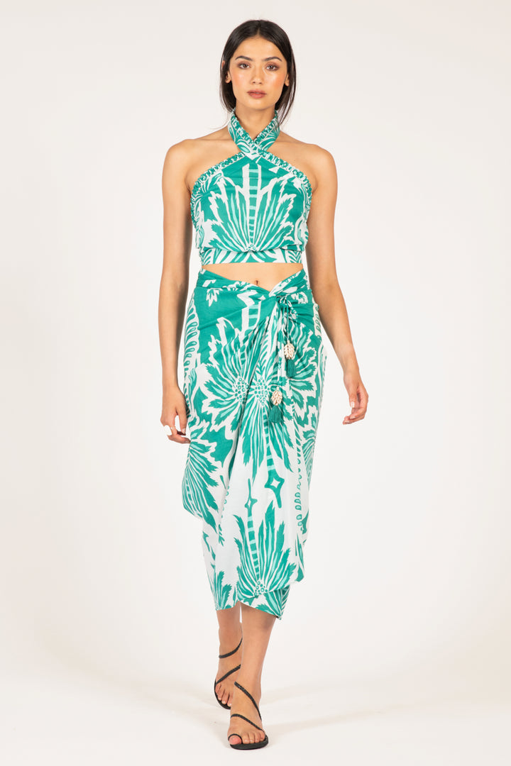Poupette St Barth long mint green skirt Uma Cartagena displayed with flowing fabric and elegant design.