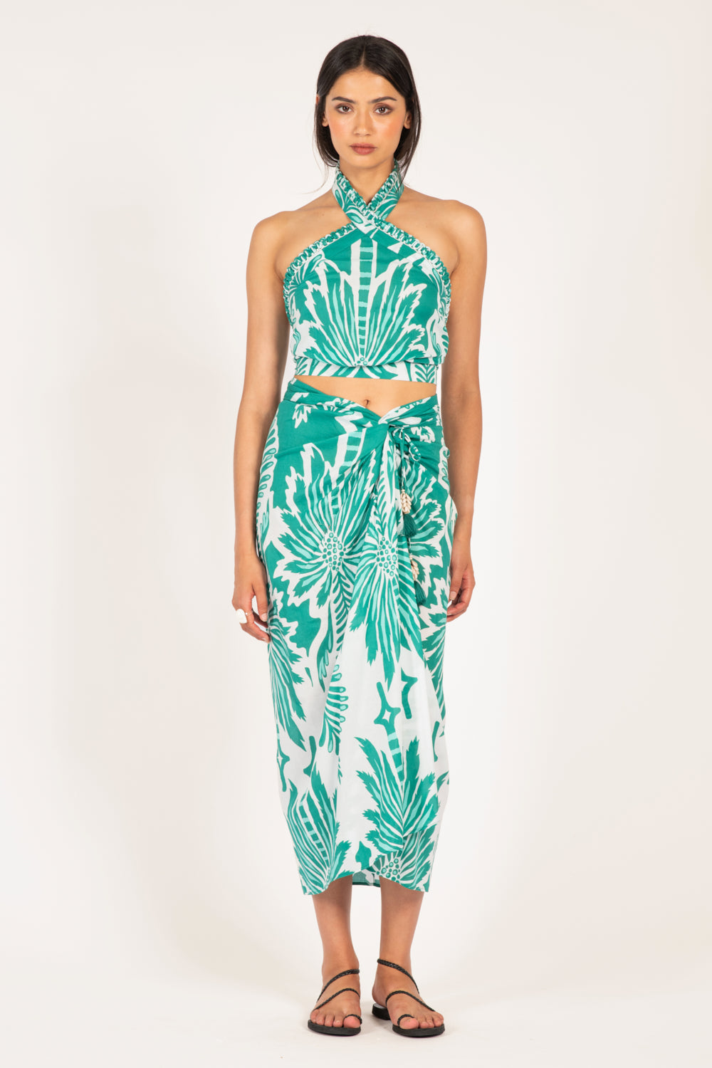Long Uma skirt in mint from Poupette St Barth, featuring a flowing design and vibrant color, perfect for warm weather.
