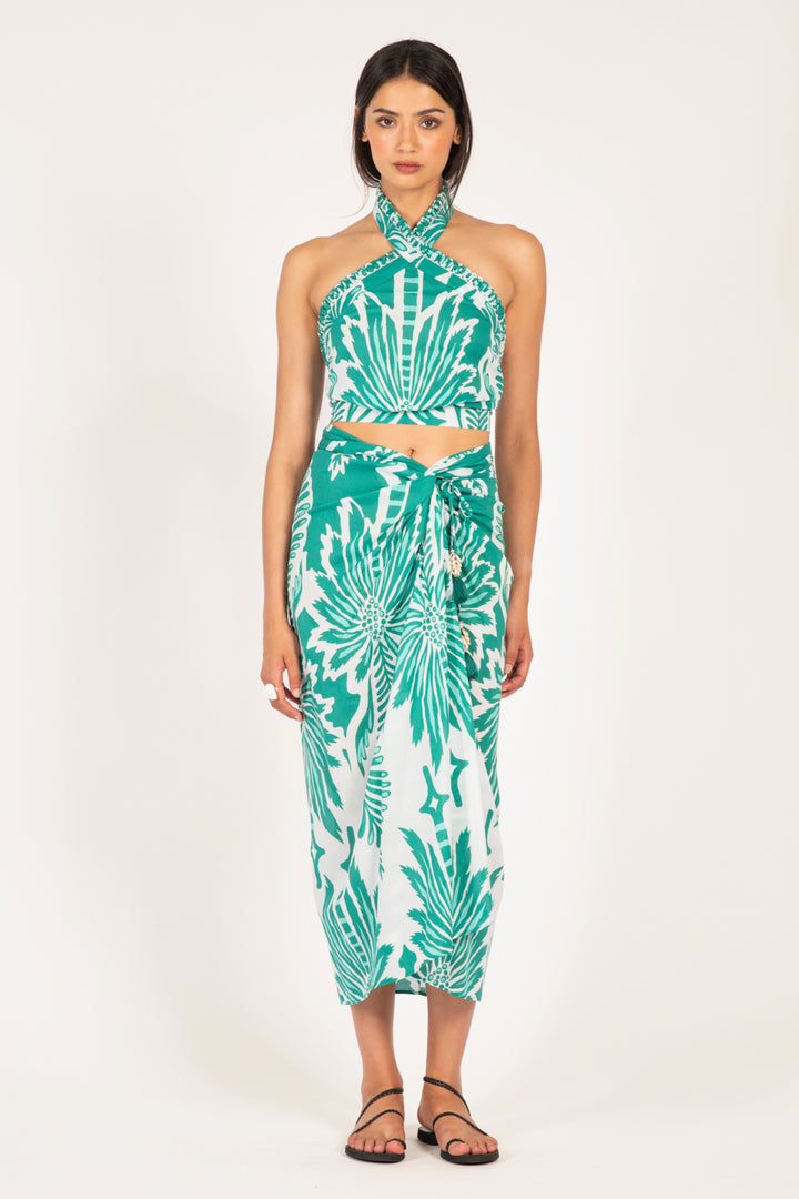Long Uma skirt in mint from Poupette St Barth, featuring a flowing design and vibrant color, perfect for warm weather.