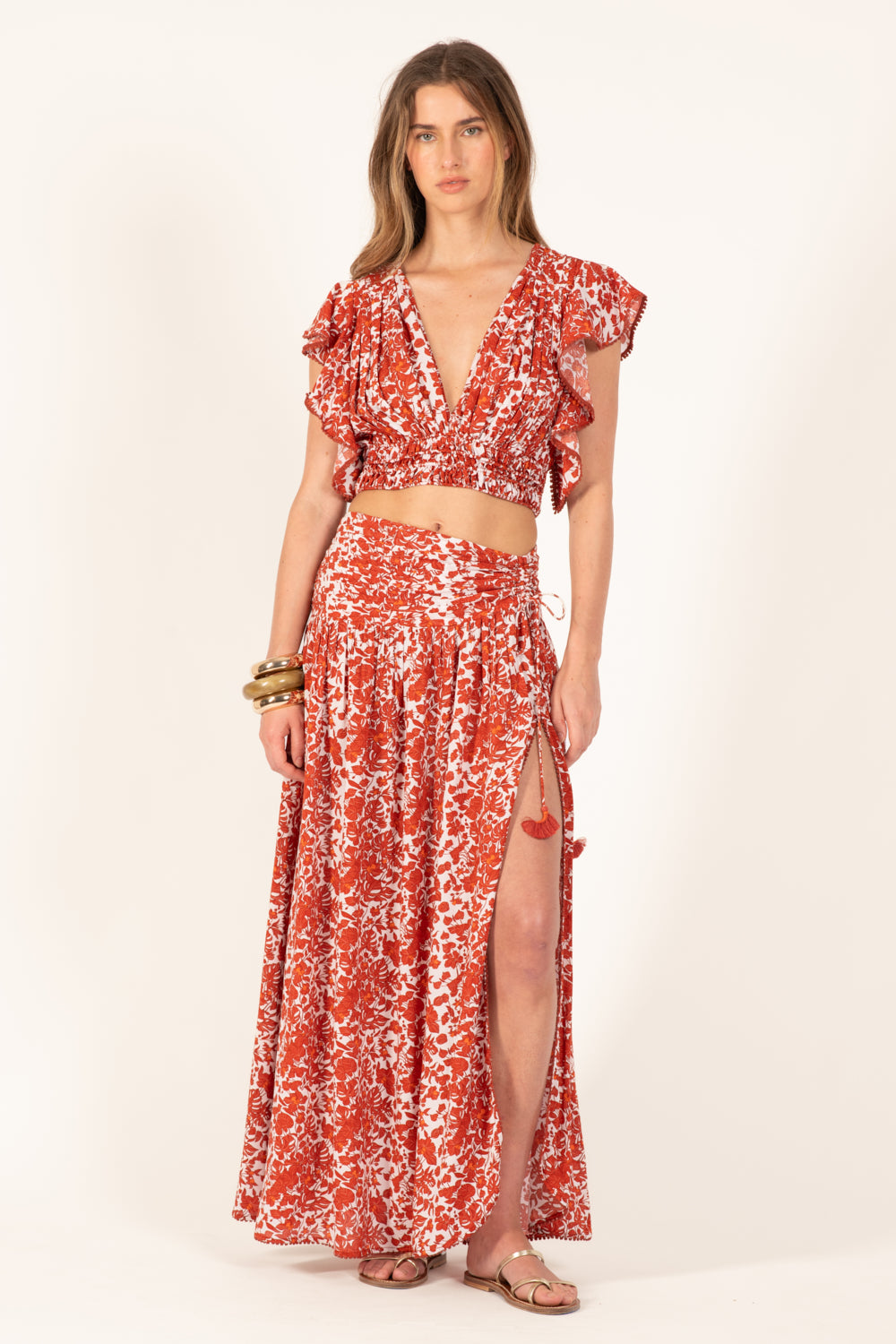 Paprika Aquaflora skirt – Long Skirt Carla by Poupette St Barth, front view
