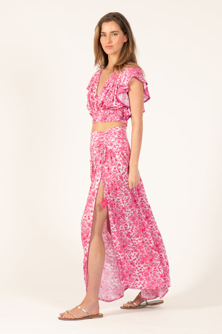 Pink Aquaflora skirt – Long Skirt Carla by Poupette St Barth, view 3
