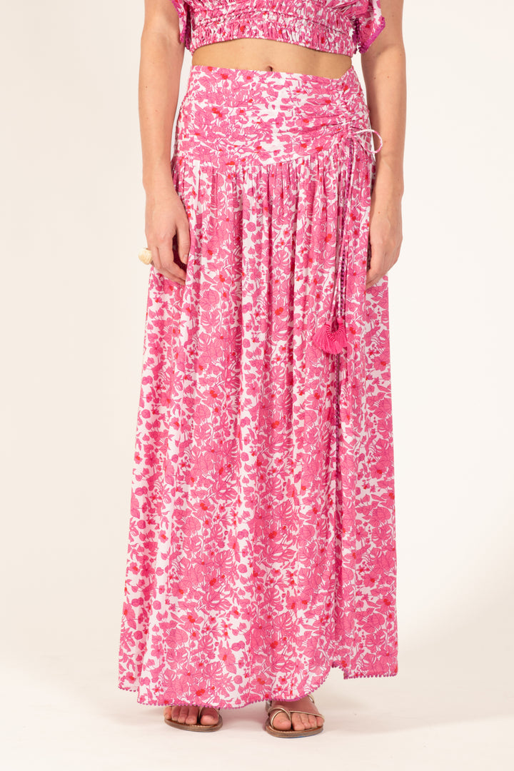 Pink Aquaflora skirt – Long Skirt Carla by Poupette St Barth, view 4