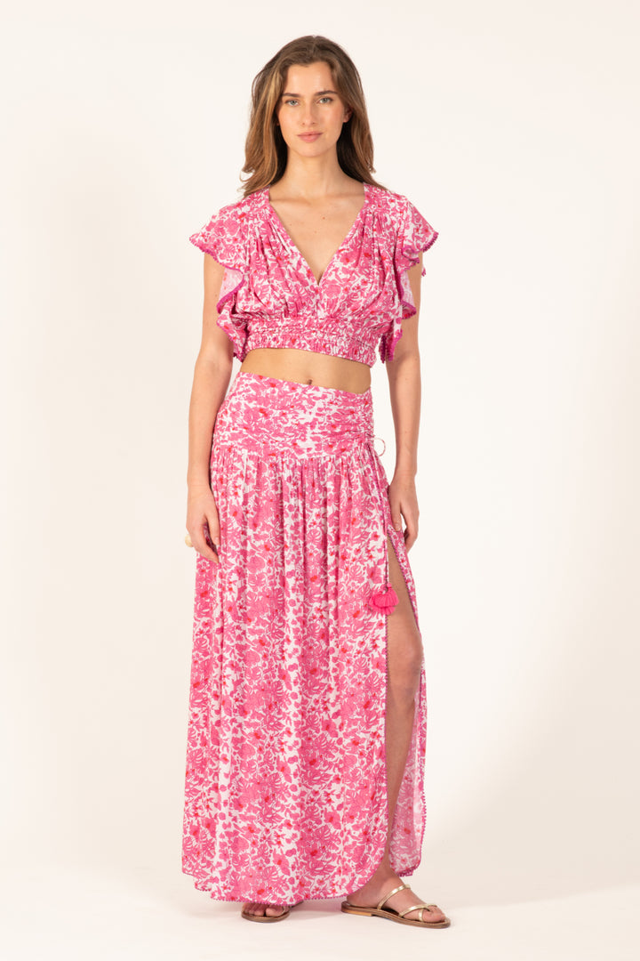 Pink Aquaflora skirt – Long Skirt Carla by Poupette St Barth, view 2