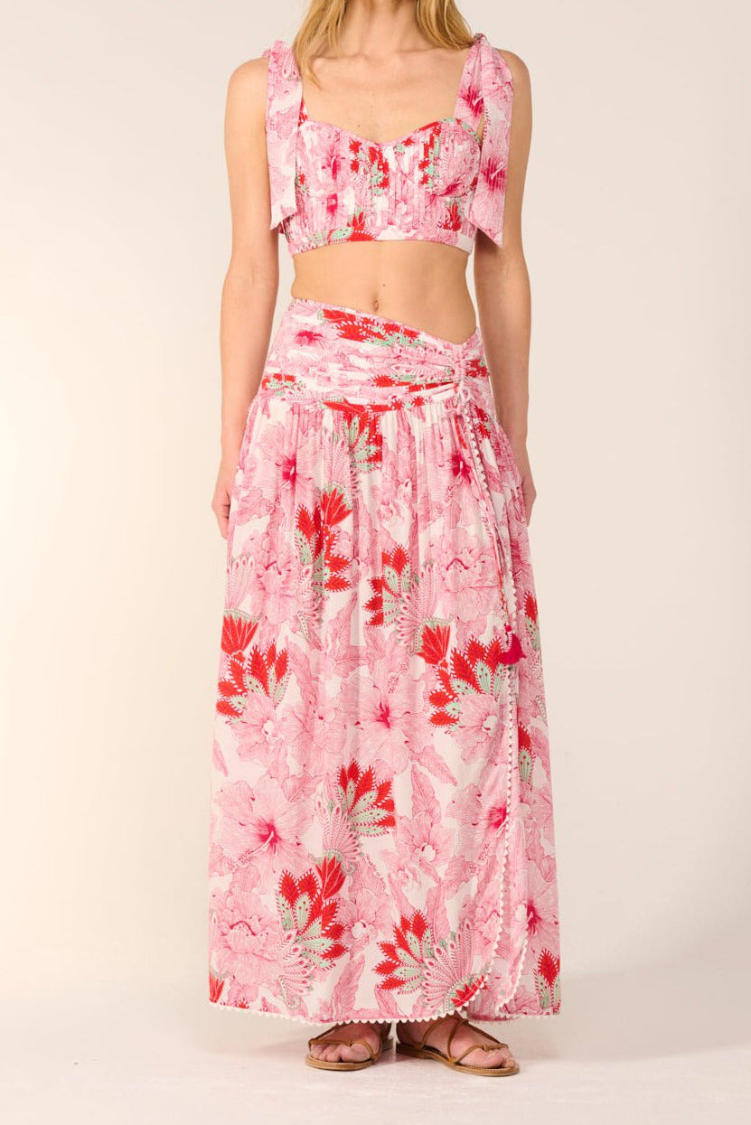 Long pink viscose skirt Carla by Poupette St Barth, featuring a flowing design and soft fabric, perfect for casual or dressy occasions.