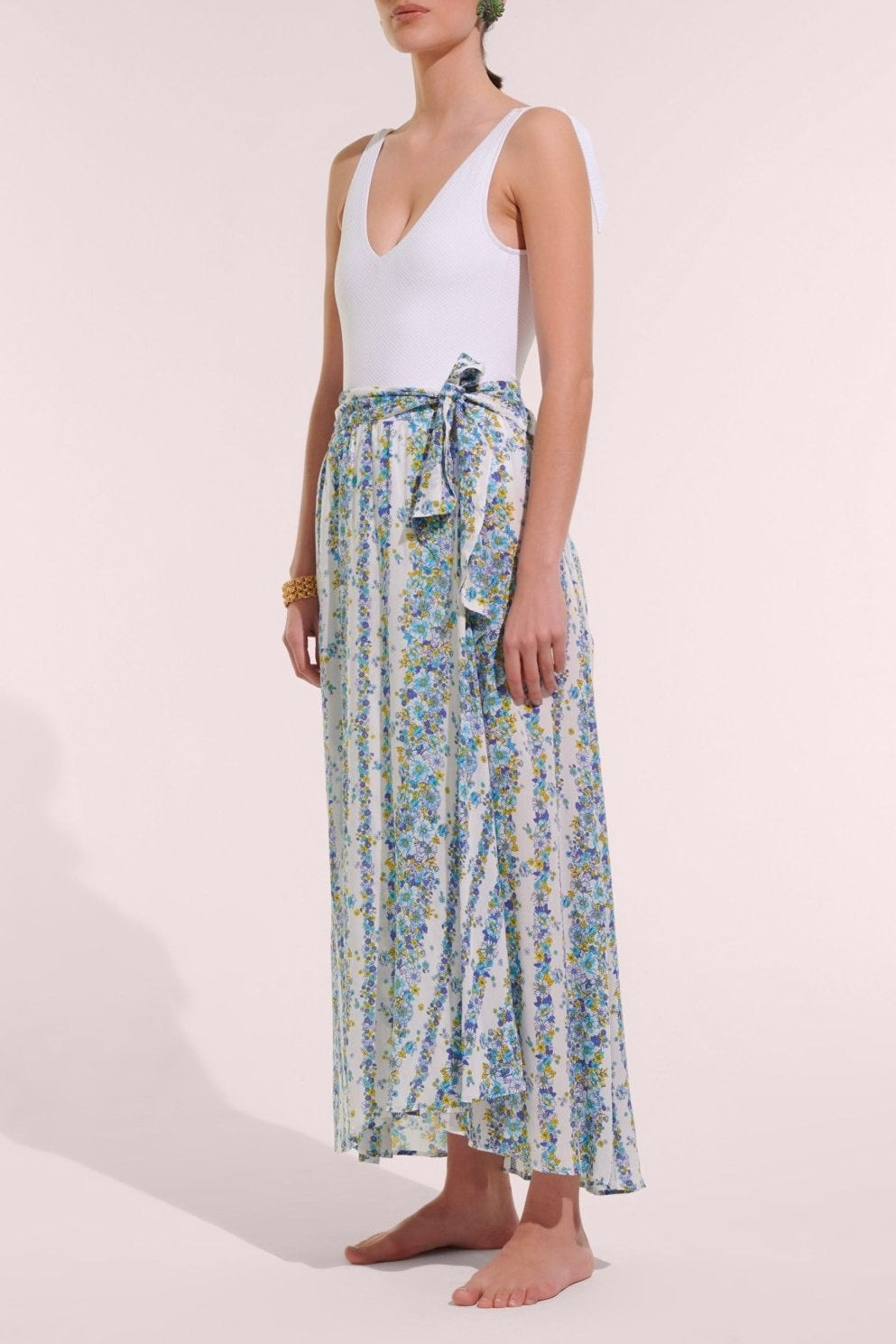 Blue Waves Flowers skirt – Long Skirt Bilitis by Poupette St Barth, front view